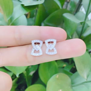 75 Bông tai hột xoàn Custom phong cách hiện đại vàng trắng 18K BT: 0015