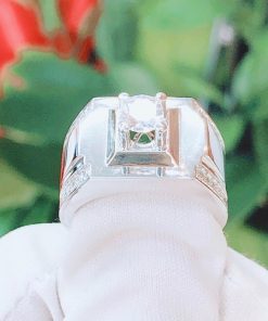 Nhẫn kim cương nam vàng trắng 18k CH N021 quý phái