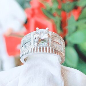 Nhẫn kim cương nam vàng trắng 18k CH N027 thời thượng