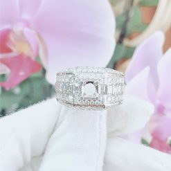 Vỏ nhẫn kim cương nam vàng trắng 18k VN 0053 tinh xảo