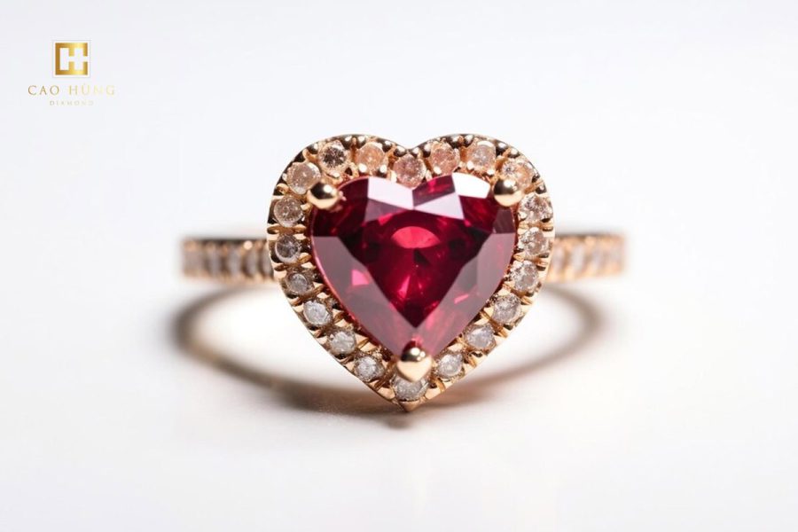 Chiếc nhẫn kim cương trái tim chất liệu vàng được chế tác vô cùng tỉ mỉ
