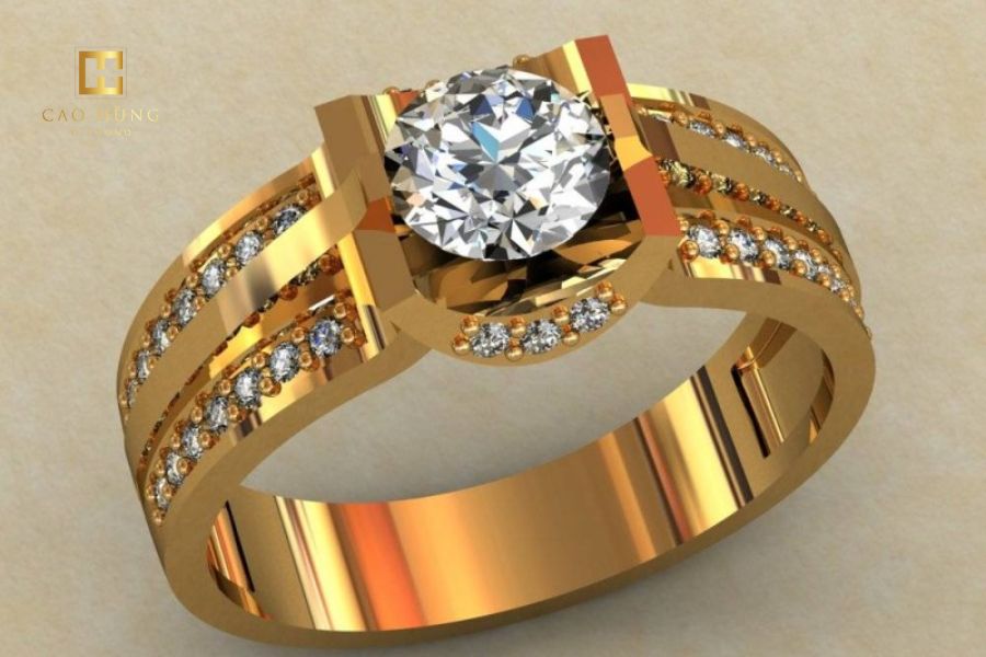 Vỏ nhẫn kim cương nam chất liệu vàng 24k 2 chỉ