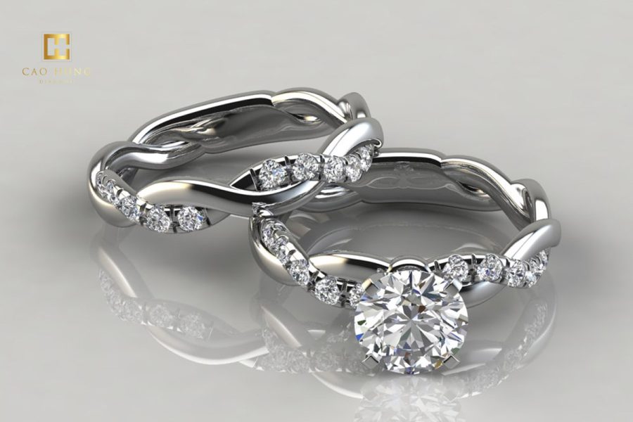 Mẫu nhẫn cặp kim cương Twist làm tăng thêm phần quyến rũ và duyên dáng cho cô dâu chú rể