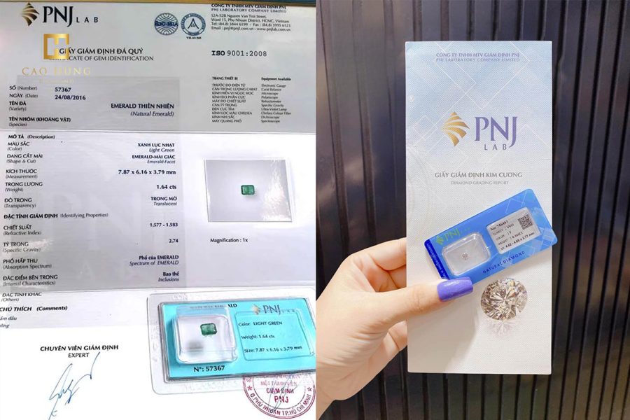 Giấy kiểm định PNJ - chứng nhận và đánh giá kim cương trong nước